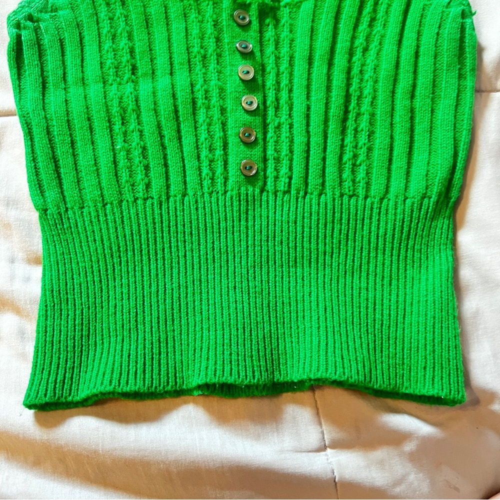 Vintage Imported Andrew St. John Virgin Acrylic Green Ribbed Hand Knit Tank Top - Picture 7 of 11